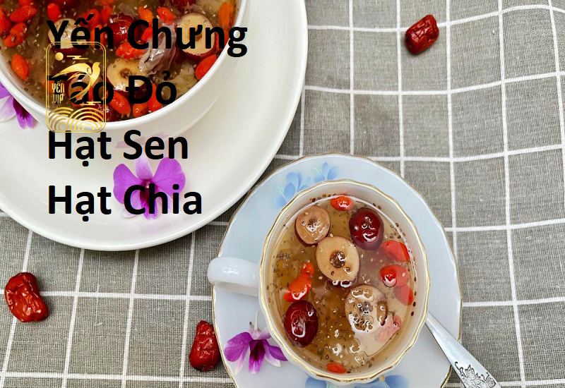Cách chưng yến với táo đỏ hạt sen hạt chia